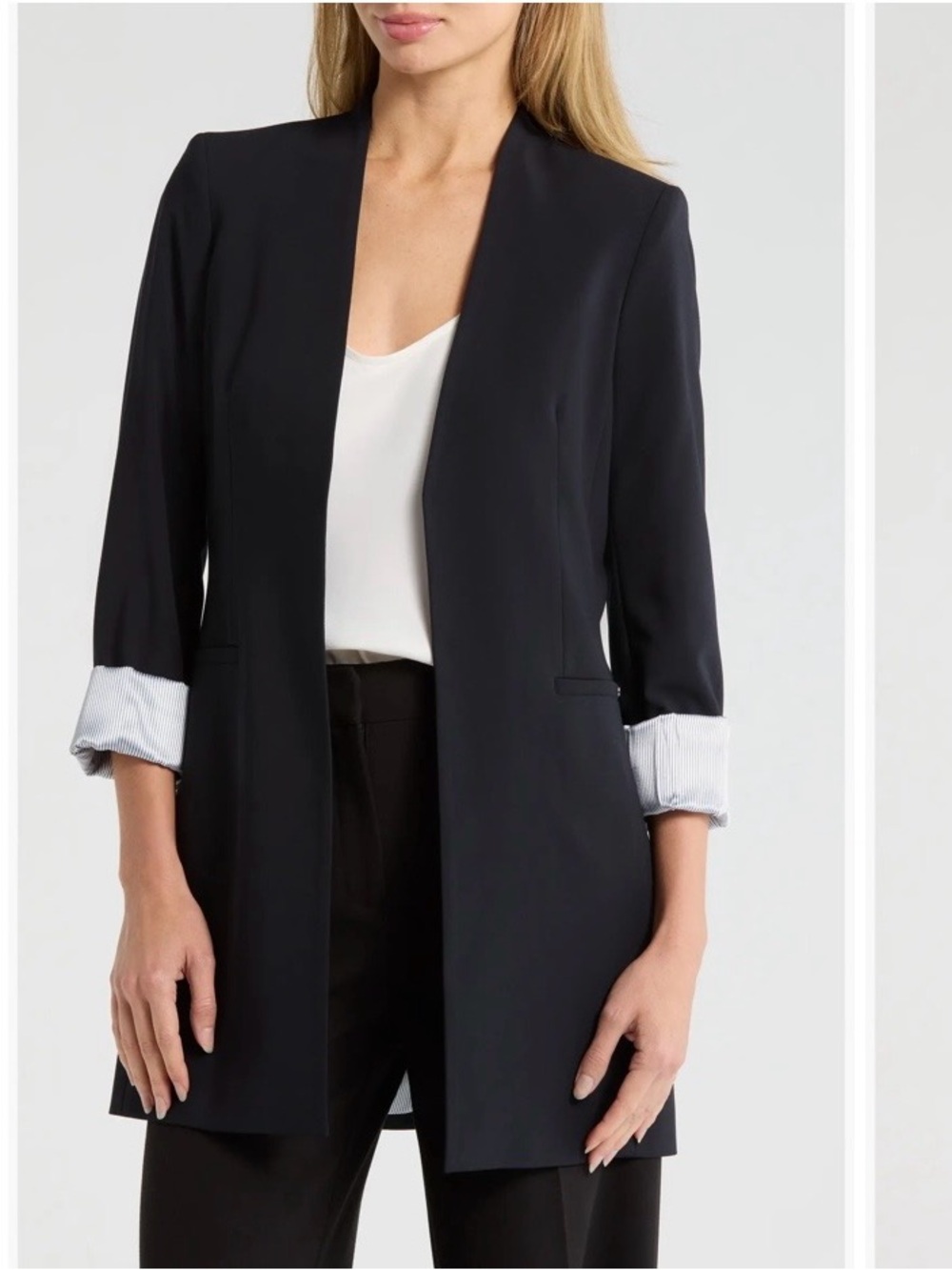 Calvin Klein Black Open-Front Longline Blazer